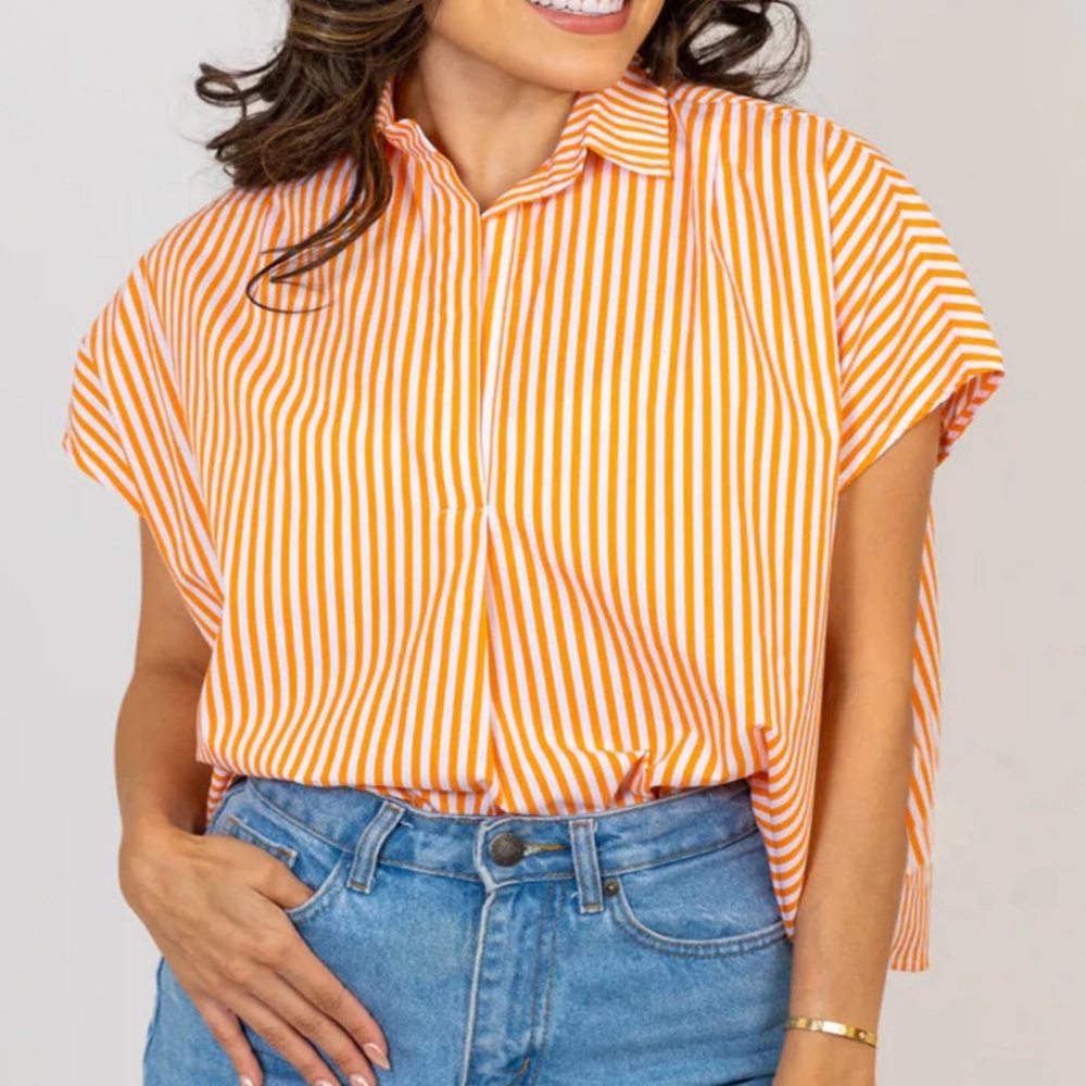KARLIE STRIPE POPLIN VNECK TOP